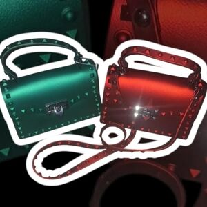 Studded Green and Red Handbag Set